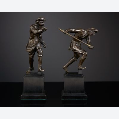 Pair of Dutch Bronze Statuettes of Hunters