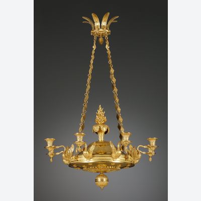 Französischer achtarmiger Empire-Diskus-Kronleuchter