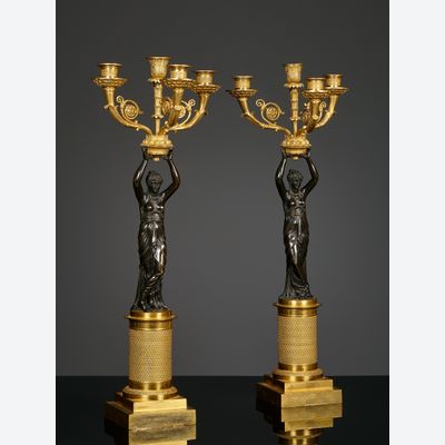 Paar Franse Empire vierlichts kandelabers