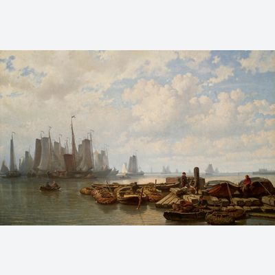 Vissersschepen op het IJ bij Amsterdam