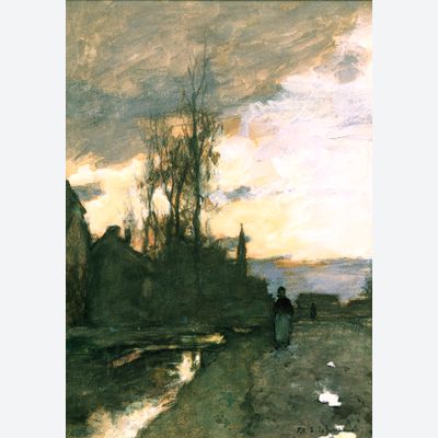 Pad langs een vaart te Noorden bij zonsondergang