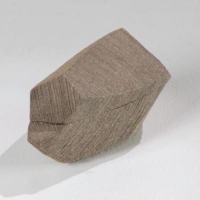 Kayoko Hoshino (1949), abstract shaped, stoneware, lidded box, decorated inside with silver foil, design & execution own studio in Japan. Purchased at gallery Carla Koch Amsterdam around 2007.