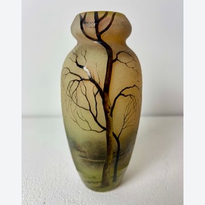 Muller Frères / Luneville, France ca.1910. Cameo-glass vase with decoration of trees, design & execution by Muller Frères / Luneville, France ca. 1910