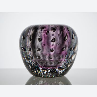 A.D. Copier, Unique thick glass bowl with antimony crackle, Glass factory Leerdam, 1949