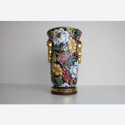 Raymond Chevalier für Boch Freres Keramis, bunte Vase Dekor Mikado.