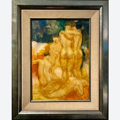 Toon Kelder, oil on panel, nude figures