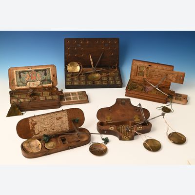 A collection of coin-weight boxes