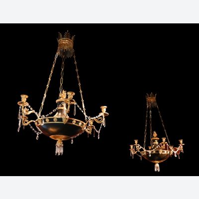 Zwei seltene russische Empire Discus-Kronleuchter