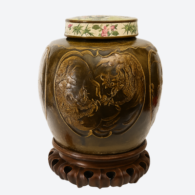 A large Chinese brown-glazed vase