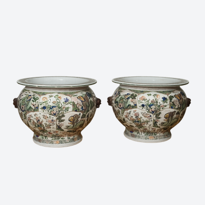 An impressive pair of very large Kangxi-style fish bowls/cachepots.