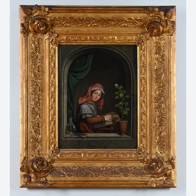 Young lady to lace making