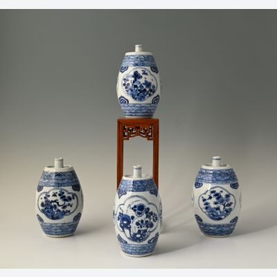 Four Chinese porcelain liquor casks