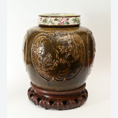 A large Chinese brown-glazed vase