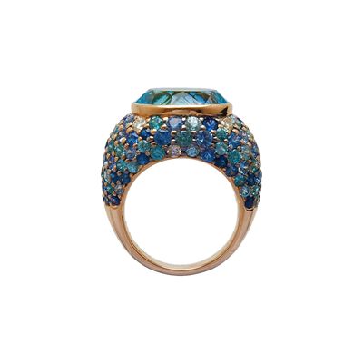 Artur Scholl 18 Karat Roségoldener Ring mit blauem Topas