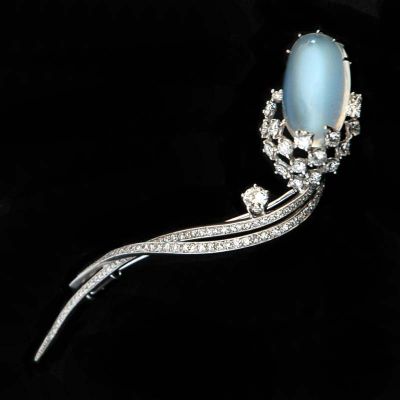 Moonstone & diamond brooch