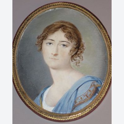 J. Hari: miniatuurportret van jonge vrouw in Empire japon