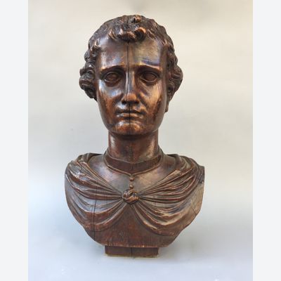 Wooden bust of a young man