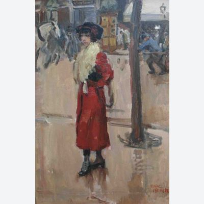 Parisienne met rode mantel