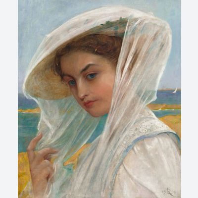 Jonge vrouw aan de waterkant