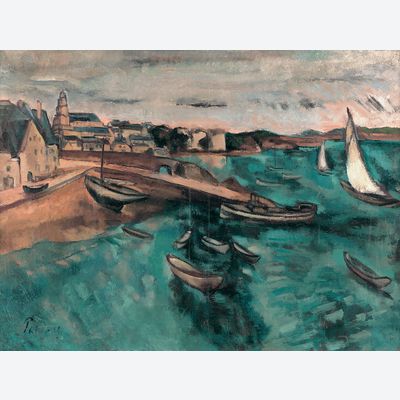 Sailing ships in a port