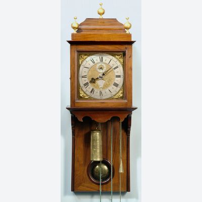 An attractive Dutch Amsterdam walnut striking wall clock, Jacob Gelijn Amsterdam, circa 1725 