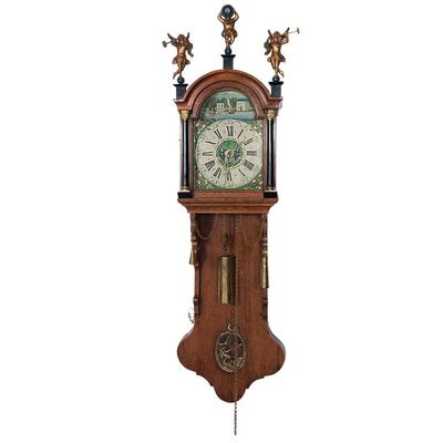 A small and attractive Dutch Frisian stained wall clock 'kantoortje' circa 1830