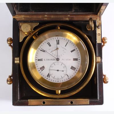Een fraaie Franse mahoniehouten 2-daagse chronometer, door E. Thomas, omstreeks 1870