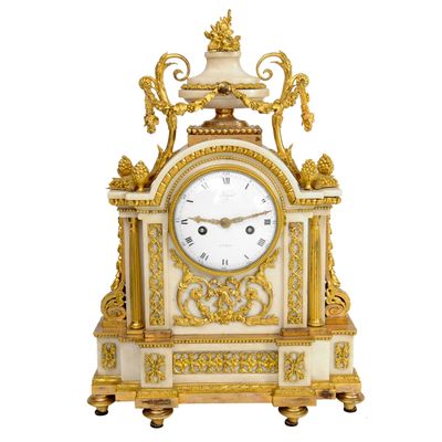 A French Louis XVI ormolu mounted marble mantel clock, circa 1780