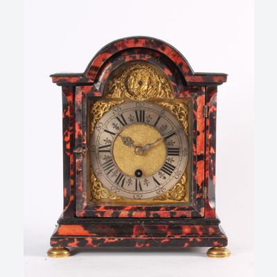 An attractive small South German red tortoishell bracket timepiece with automaton, circa 1740. 
