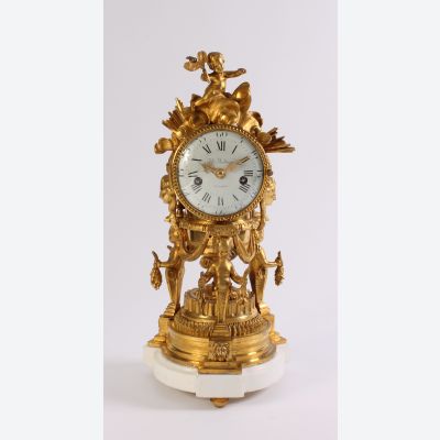 An attractive French Louis XVI ormolu sculptural mantel clock J B Balthazar, circa 1770