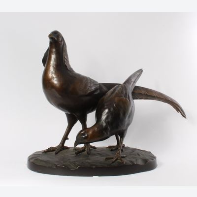 Een koppel fazanten, gepatineerd brons door Julius Schmidt Felling (1895-1930)