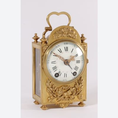 An attractive French Louis XVI-style brass 'pendule d'officier', by E. Bazart, circa 1890