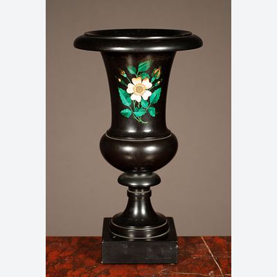 A decorative Italian black marble urn with malachite inlay, circa 1880
