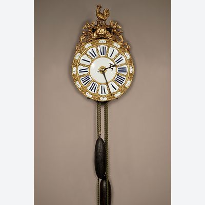 A French brass striking alarm lantern clock, second quarter 18th Century
