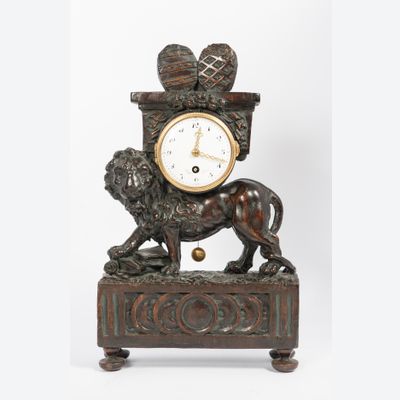 Nice French Louis XVI Small Wooden Lion Pendule, circa 1770