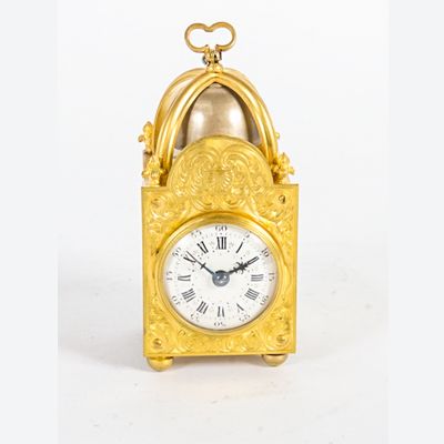 Lovely Fire Gilded Miniature Traveling Clock Signed  "Planchon a Paris"