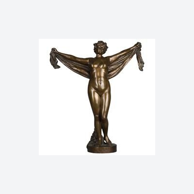 A nice patinated bronze of a nude lady holding a scarf, circa 1880