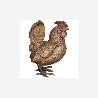 Eine ungewöhnliche und sehr detailreiche Wiener Bronze eines Hahns, um 1890 herum.