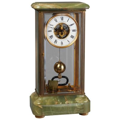"Brillie" Four Glass 1/4 Second Green Onyx Table Regulator, circa 1920