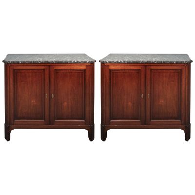 A Pair of French Mahogany Cupboards with Marble Tops, circa 1830