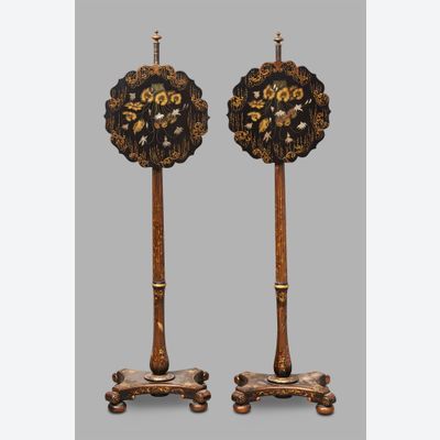 A pair of French Fire Screens decorated with Flowers, circa 1840