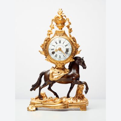 A superb French ‘Transition’ mantel clock, circa 1760, signed Montjoye Fils a Paris.