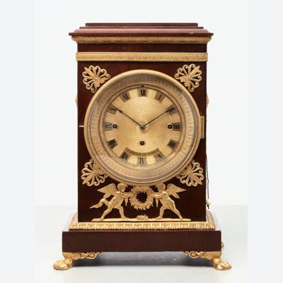 A charming Viennese mahogany and gilt mantel clock by J Straub, circa 1830