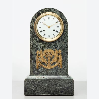 An elegant French green marble arched mantel clock, circa 1830