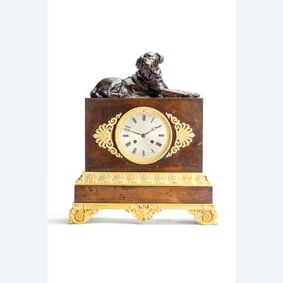 Very Nice unusual French Empire Charles X Pendule with a Bull Mastiff
