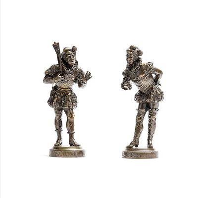 A nice pair of beautifully detailed patinated bronze men signed