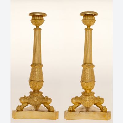 A Pair of Charles X Candlesticks in Ormolu Bronze