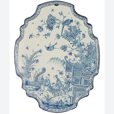 An Oval Plaque in Blue and White Dutch Delftware