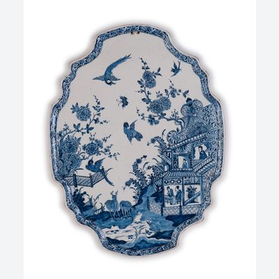 Een Ovalen Plaquette in Blauw - Wit Delfts Aardewerk