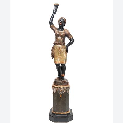 Venetiaans Vrouwelijke 'Blackamoor' Torchère, op Standaard